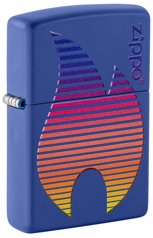 Front view of ˫ Design Royal Blue Matte Windproof Lighter standing at a 3/4 angle.